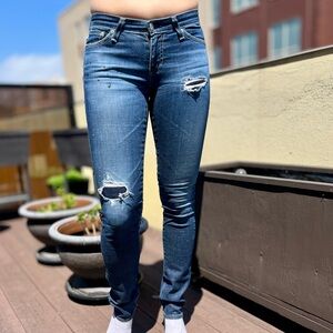 Theory Skinny Jeans Women's Size 24 Dark Navy Low Rise 5-Pocket Paint Splatter